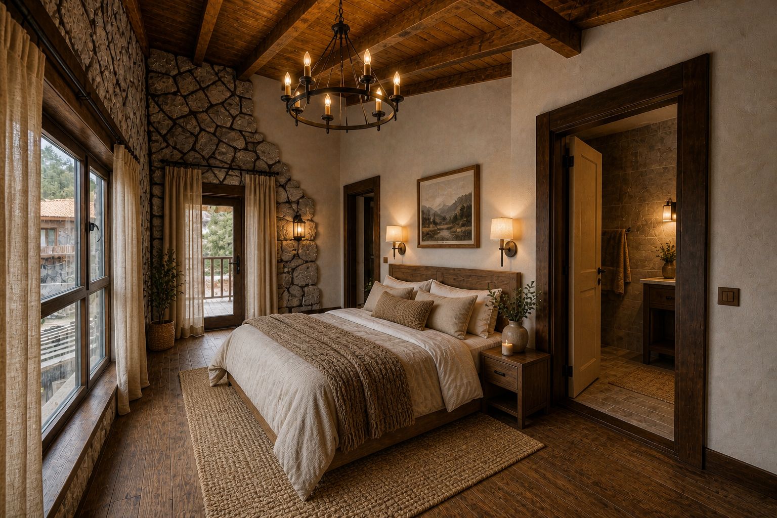 Ayan Selçuklu Evleri villa yatak odası balkonlu oda